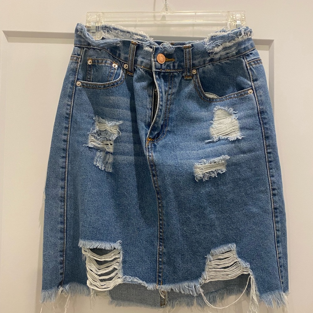 Distressed Denim Mini skirt